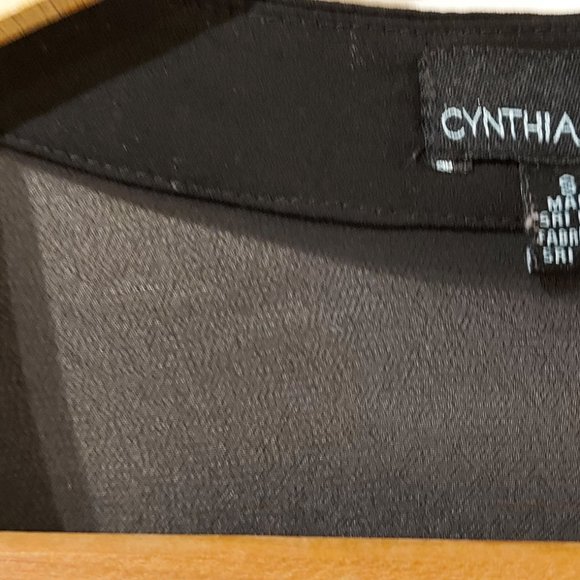 Cynthia Rowley Black Sheer Blouse Button Up V (Sp) - Picture 5 of 9